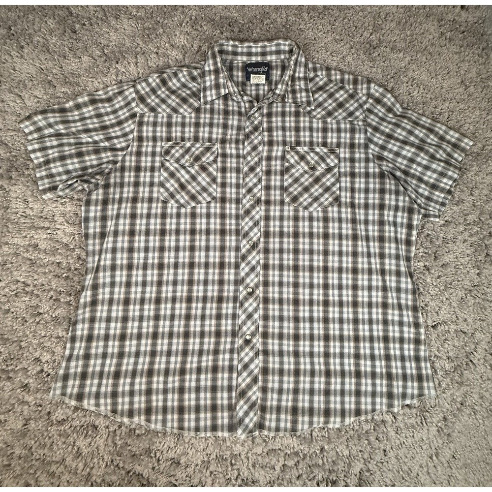 Vintage Wrangler‎ Pearl Snap Plaid Western Short Sleeve Button Shirt Sz 2XL XXL